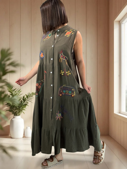 WENDY - ROBE LONGUE KAKI BRODEE JUSQU'A LA TAILLE 50