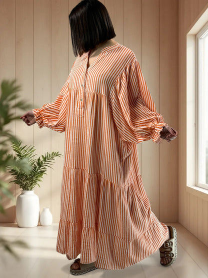 VICKY - ROBE LONGUE A RAYURE ORANGE JUSQU'A LA TAILLE 54