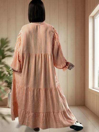 VICKY - ROBE LONGUE A RAYURE ORANGE JUSQU'A LA TAILLE 54