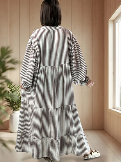 VICKY - ROBE LONGUE A RAYURE TAUPE JUSQU'A LA TAILLE 54