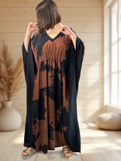 AMBRE - ROBE LONGUE A MOTIF ROUX JUSQU'A LA TAILLE 56/58