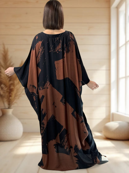 AMBRE - ROBE LONGUE A MOTIF ROUX JUSQU'A LA TAILLE 56/58