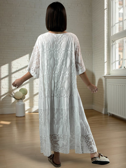 LINDA - ROBE LONGUE BLANCHE EN DENTELLE JUSQU'A LA TAILLE 56