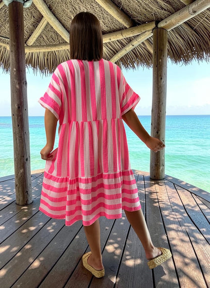 ALINA - ROBE FUCHSIA EN GAZE DE COTON JUSQU'A LA TAILLE 54