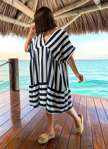 ALINA - ROBE MARINE EN GAZE DE COTON JUSQU'A LA TAILLE 54