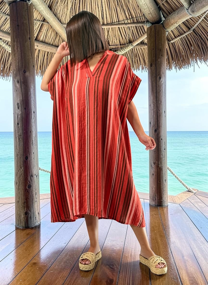 CORALINE - ROBE OVERSIZE A RAYURE ROUGE JUSQU'A LA TAILLE 56