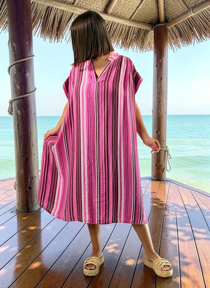 CORALINE - ROBE OVERSIZE A RAYURE FUCHSIA JUSQU'A LA TAILLE 56