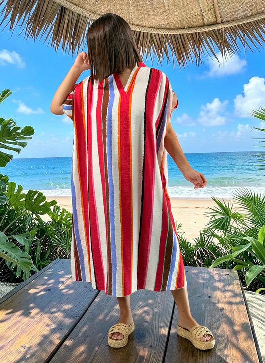 LISBETH - ROBE OVERSIZE A RAYURE ROUGE JUSQU'A LA TAILLE 56
