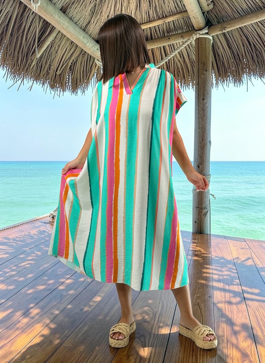 LISBETH - ROBE OVERSIZE A RAYURE LAGON JUSQU'A LA TAILLE 56