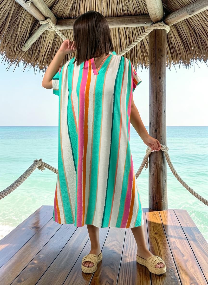 LISBETH - ROBE OVERSIZE A RAYURE LAGON JUSQU'A LA TAILLE 56