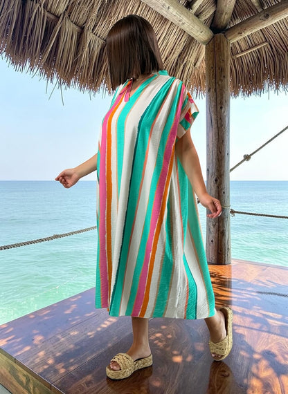 LISBETH - ROBE OVERSIZE A RAYURE LAGON JUSQU'A LA TAILLE 56