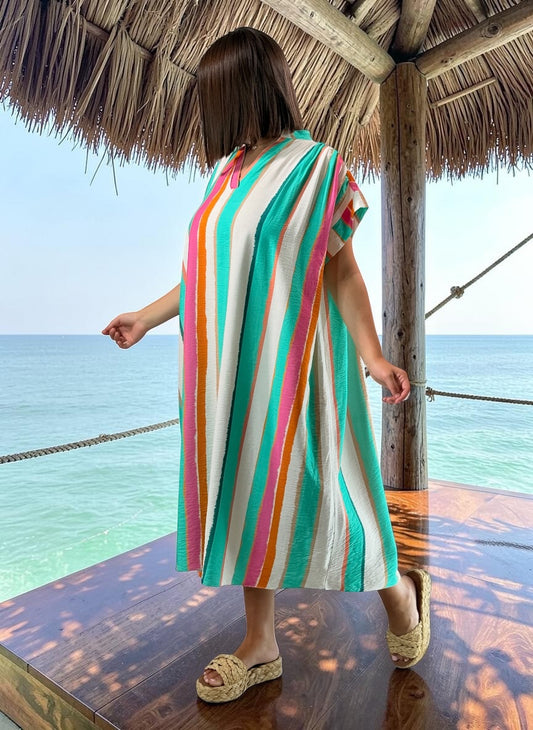 LISBETH - ROBE OVERSIZE A RAYURE LAGON JUSQU'A LA TAILLE 56