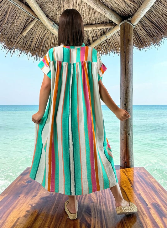 LISBETH - ROBE OVERSIZE A RAYURE LAGON JUSQU'A LA TAILLE 56