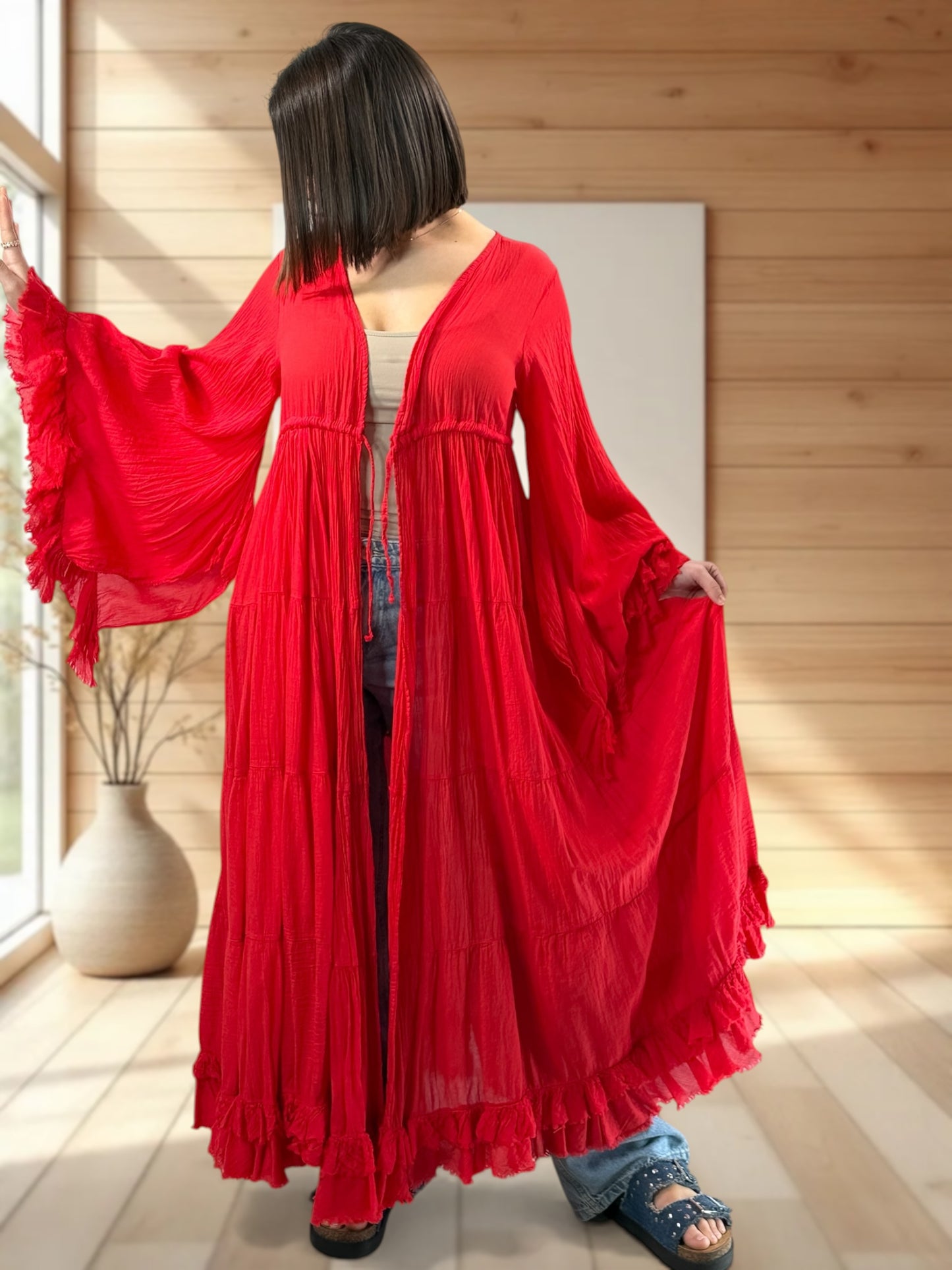 TAYLOR - KIMONO ROUGE JUSQU'A LA TAILLE 44