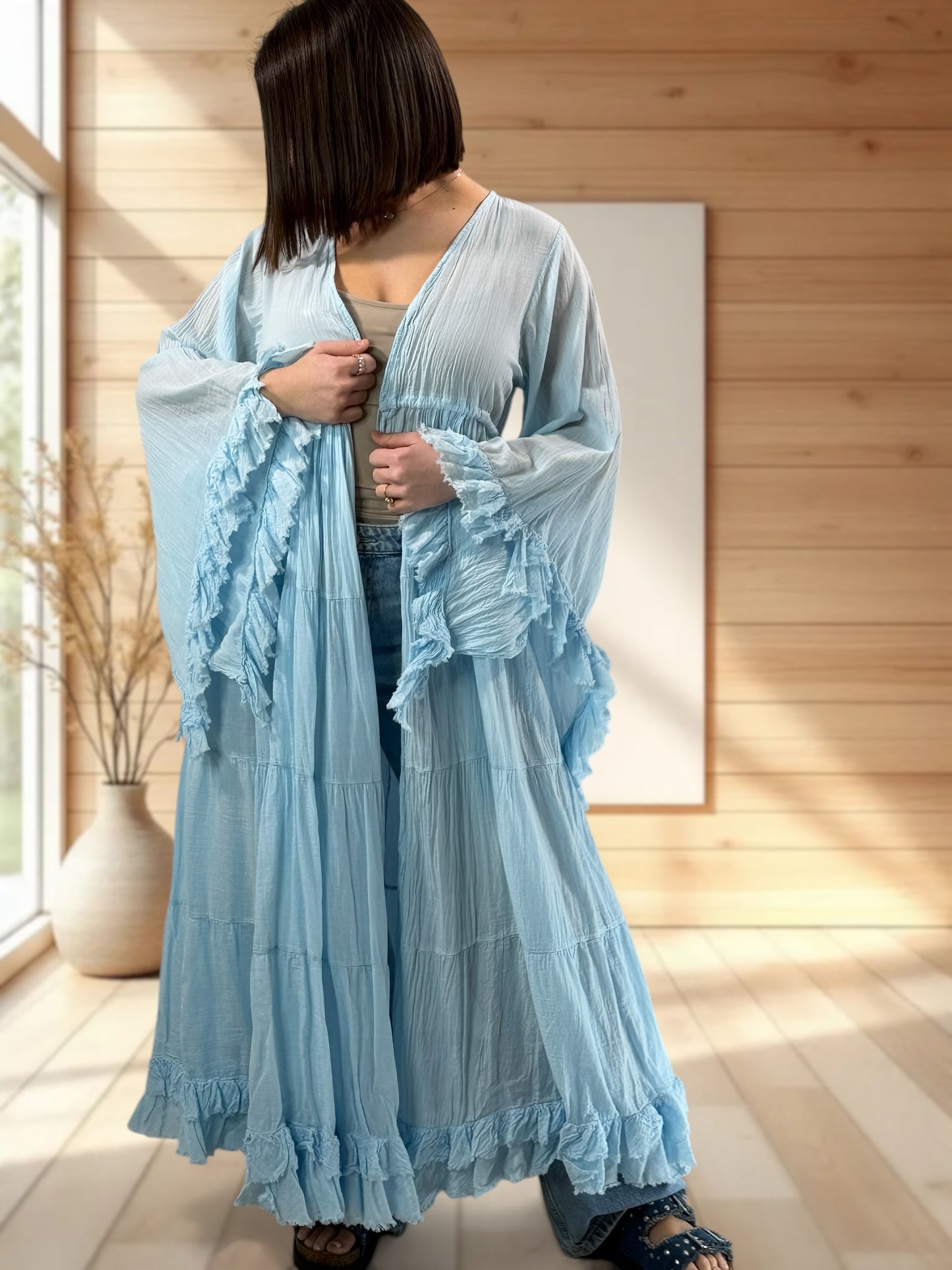 TAYLOR - KIMONO BLEU CIEL JUSQU'A LA TAILLE 44