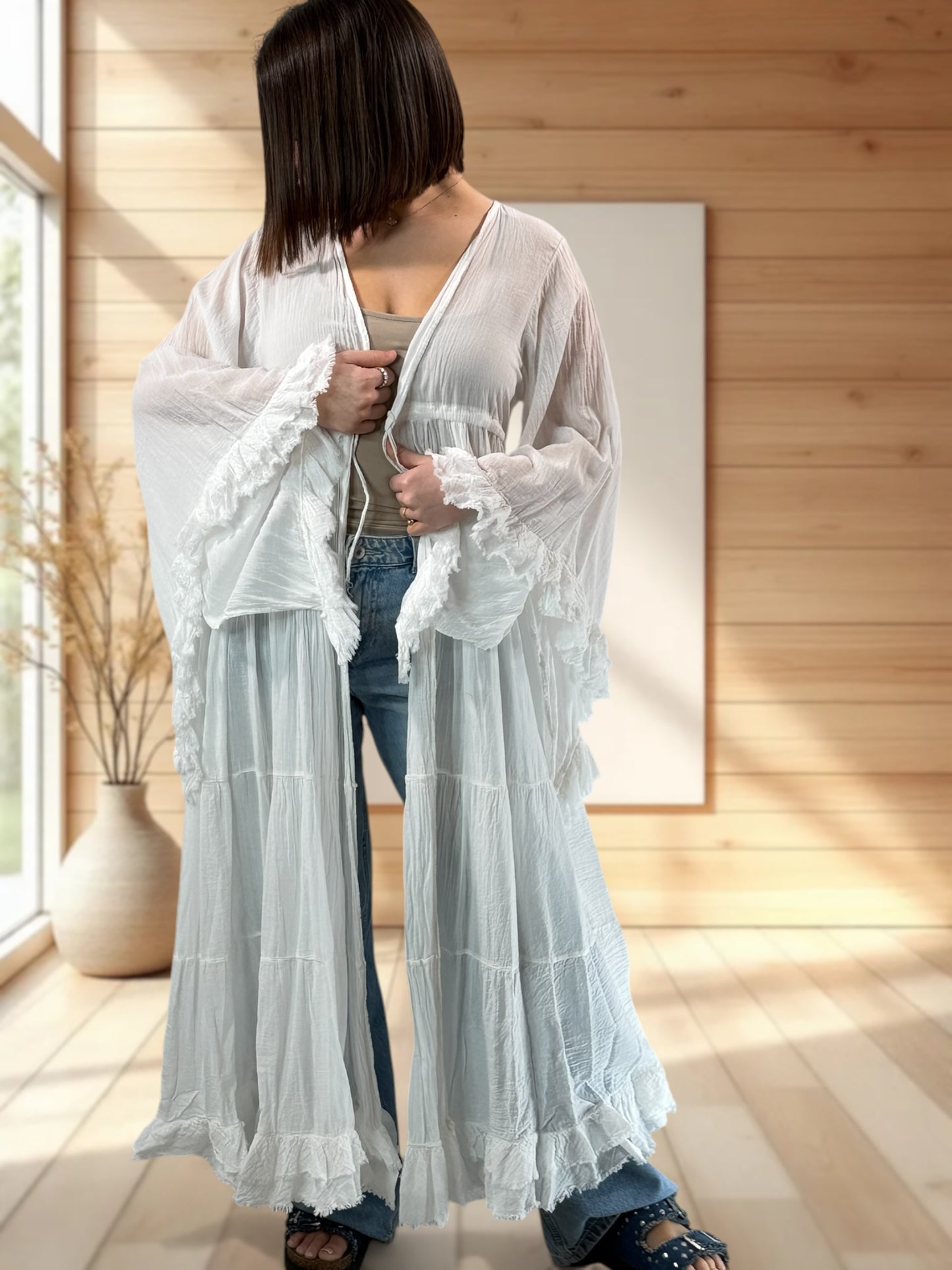TAYLOR - KIMONO BLANC JUSQU'A LA TAILLE 44