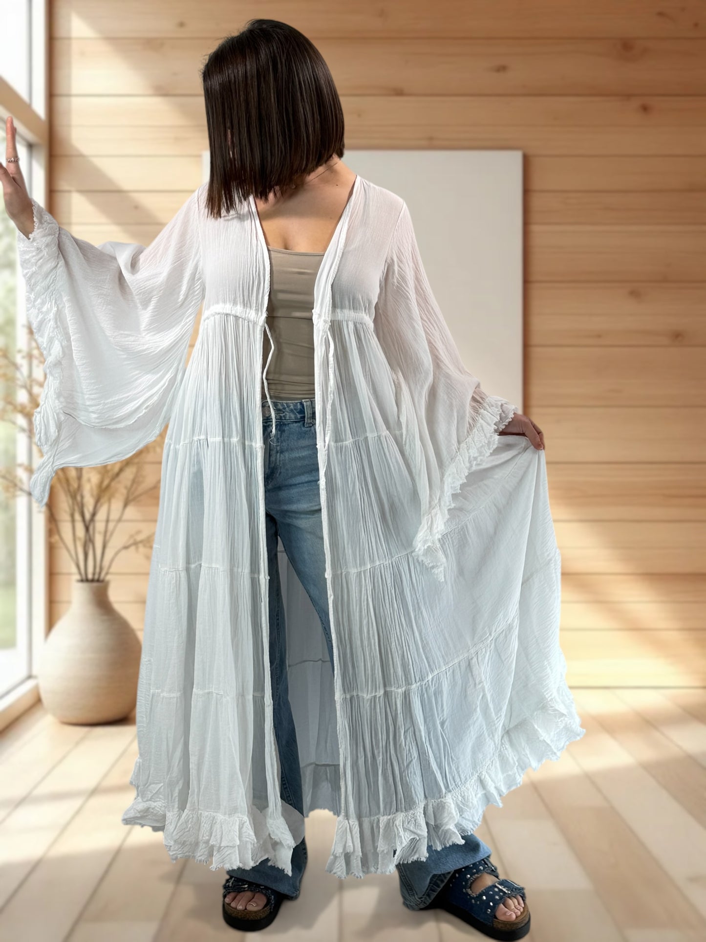 TAYLOR - KIMONO BLANC JUSQU'A LA TAILLE 44