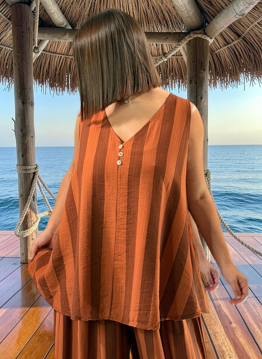 JUANA - TUNIQUE OVERSIZE A RAYURE TERRACOTTA JUSQU'A LA TAILLE 54