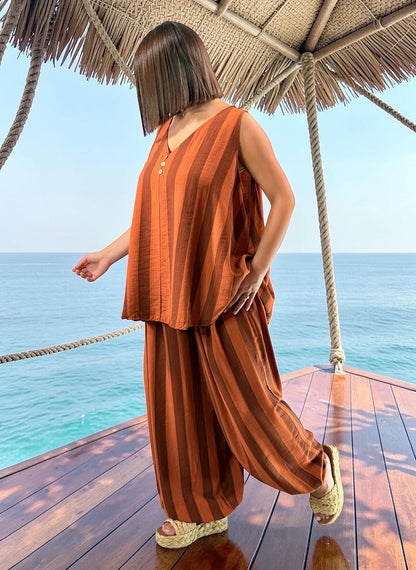 JUANA - TUNIQUE OVERSIZE A RAYURE TERRACOTTA JUSQU'A LA TAILLE 54