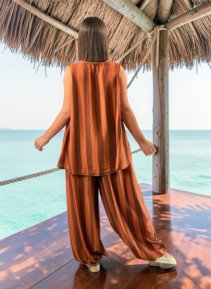 JUANA - TUNIQUE OVERSIZE A RAYURE TERRACOTTA JUSQU'A LA TAILLE 54