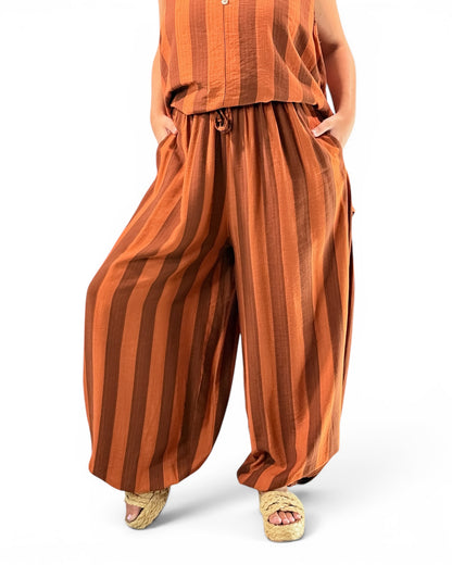 PEPINO - PANTALON A RAYURE TERRACOTTA JUSQUA LA TAILLE 54