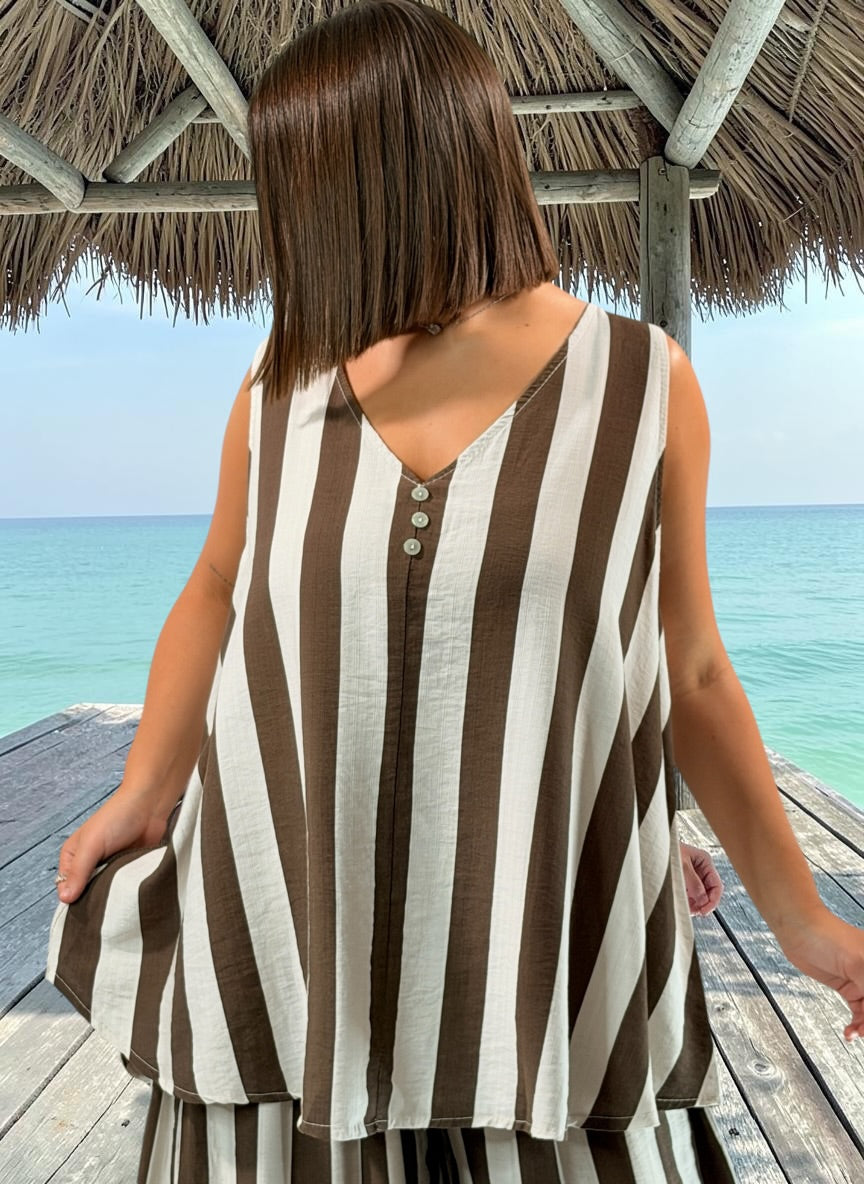 JUANA - TUNIQUE OVERSIZE A RAYURE MARRON JUSQU'A LA TAILLE 54