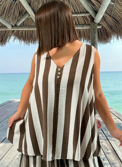 JUANA - TUNIQUE OVERSIZE A RAYURE MARRON JUSQU'A LA TAILLE 54