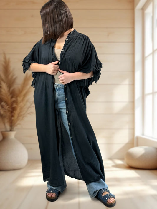 MARILYN - KIMONO NOIR JUSQU'A LA TAILLE 52