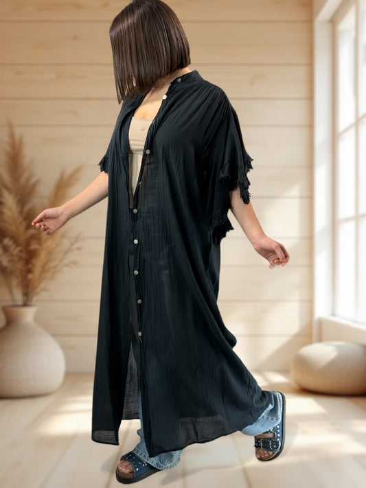 MARILYN - KIMONO NOIR JUSQU'A LA TAILLE 52
