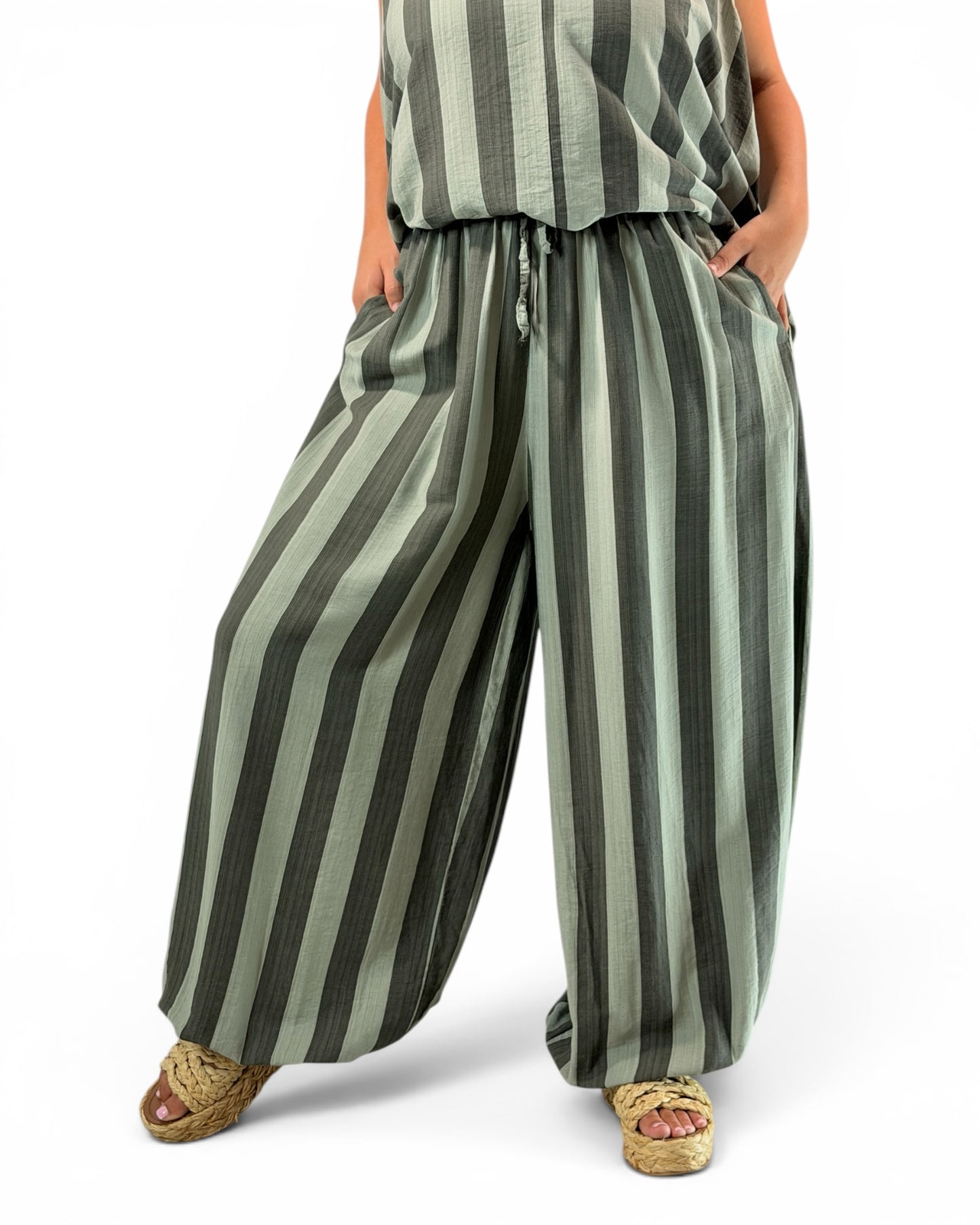 PEPINO - PANTALON A RAYURE KAKI JUSQUA LA TAILLE 54