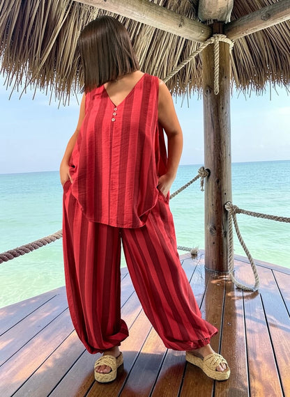 JUANA - TUNIQUE OVERSIZE A RAYURE ROUGE JUSQU'A LA TAILLE 54