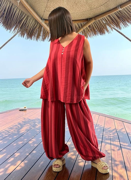 JUANA - TUNIQUE OVERSIZE A RAYURE ROUGE JUSQU'A LA TAILLE 54