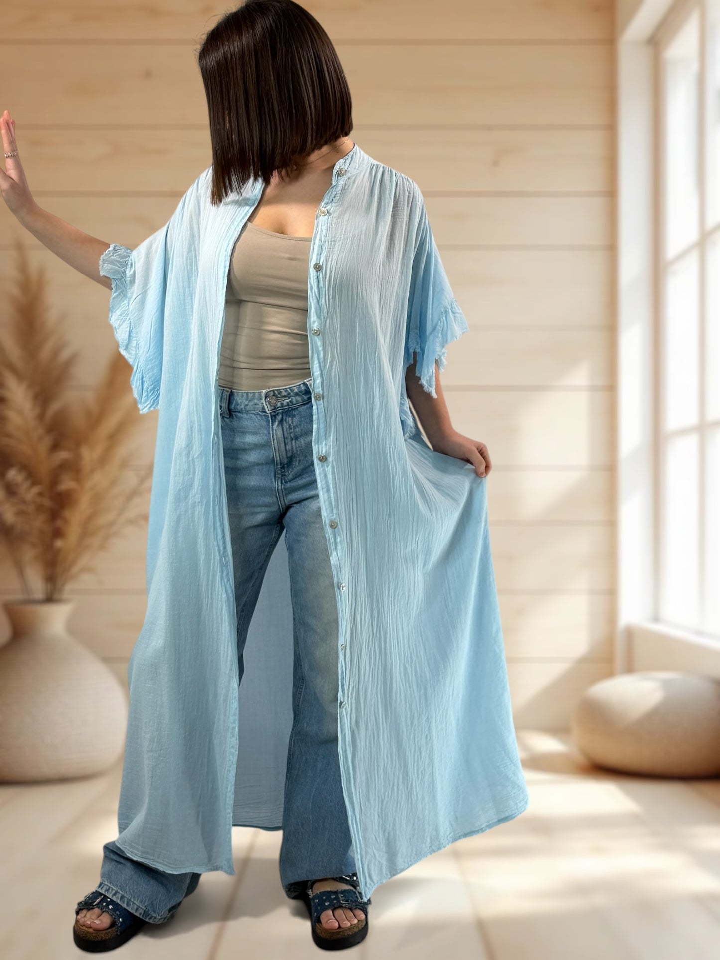 MARILYN - KIMONO BLEU CIEL JUSQU'A LA TAILLE 52