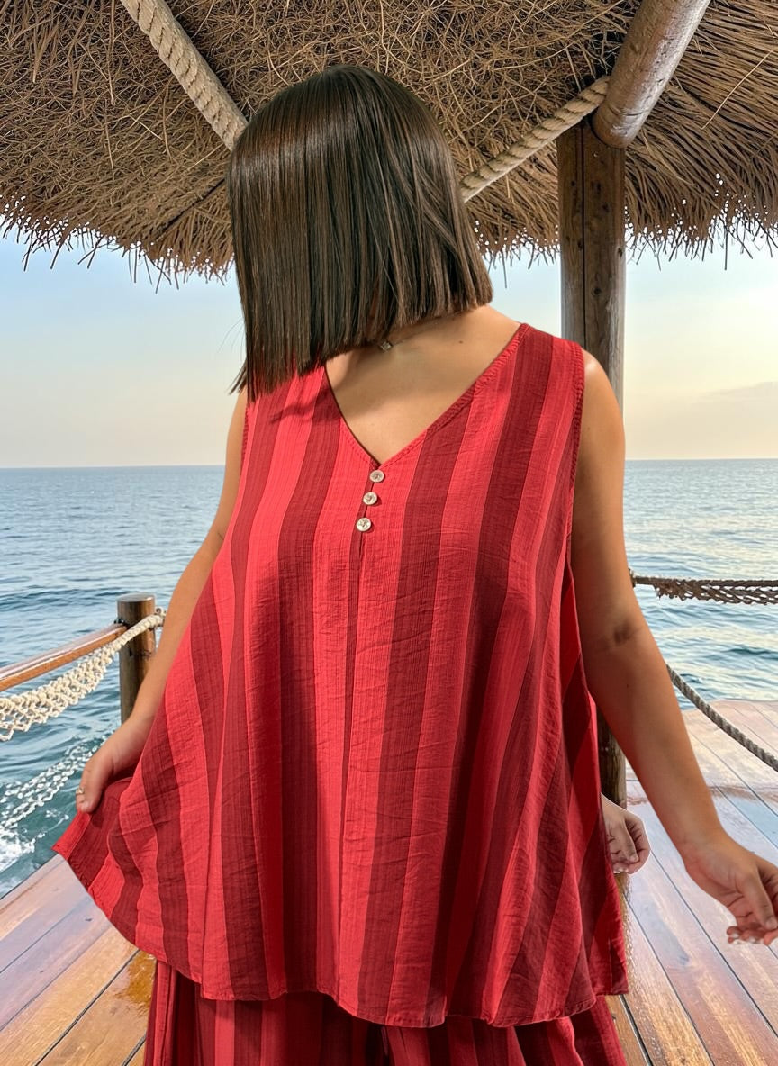 JUANA - TUNIQUE OVERSIZE A RAYURE ROUGE JUSQU'A LA TAILLE 54