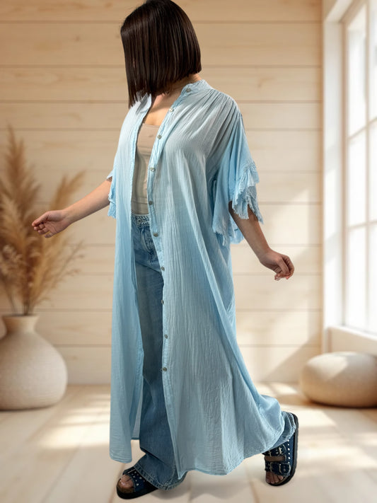 MARILYN - KIMONO BLEU CIEL JUSQU'A LA TAILLE 52