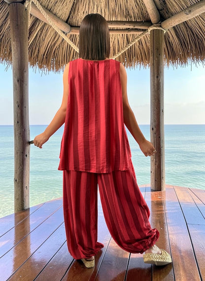 JUANA - TUNIQUE OVERSIZE A RAYURE ROUGE JUSQU'A LA TAILLE 54