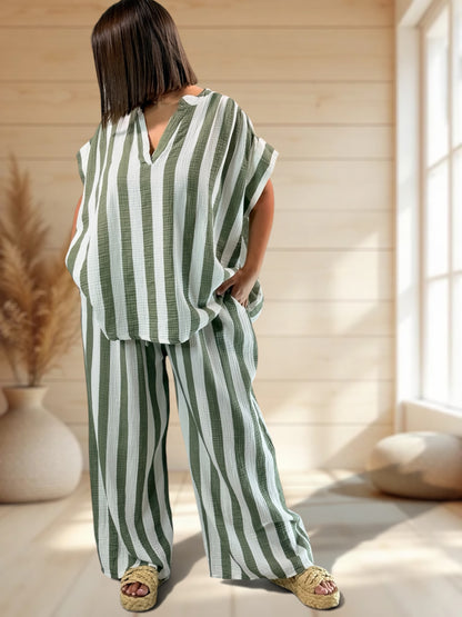 ELIOTH - PANTALON A RAYURE KAKI JUSQUA LA TAILLE 52