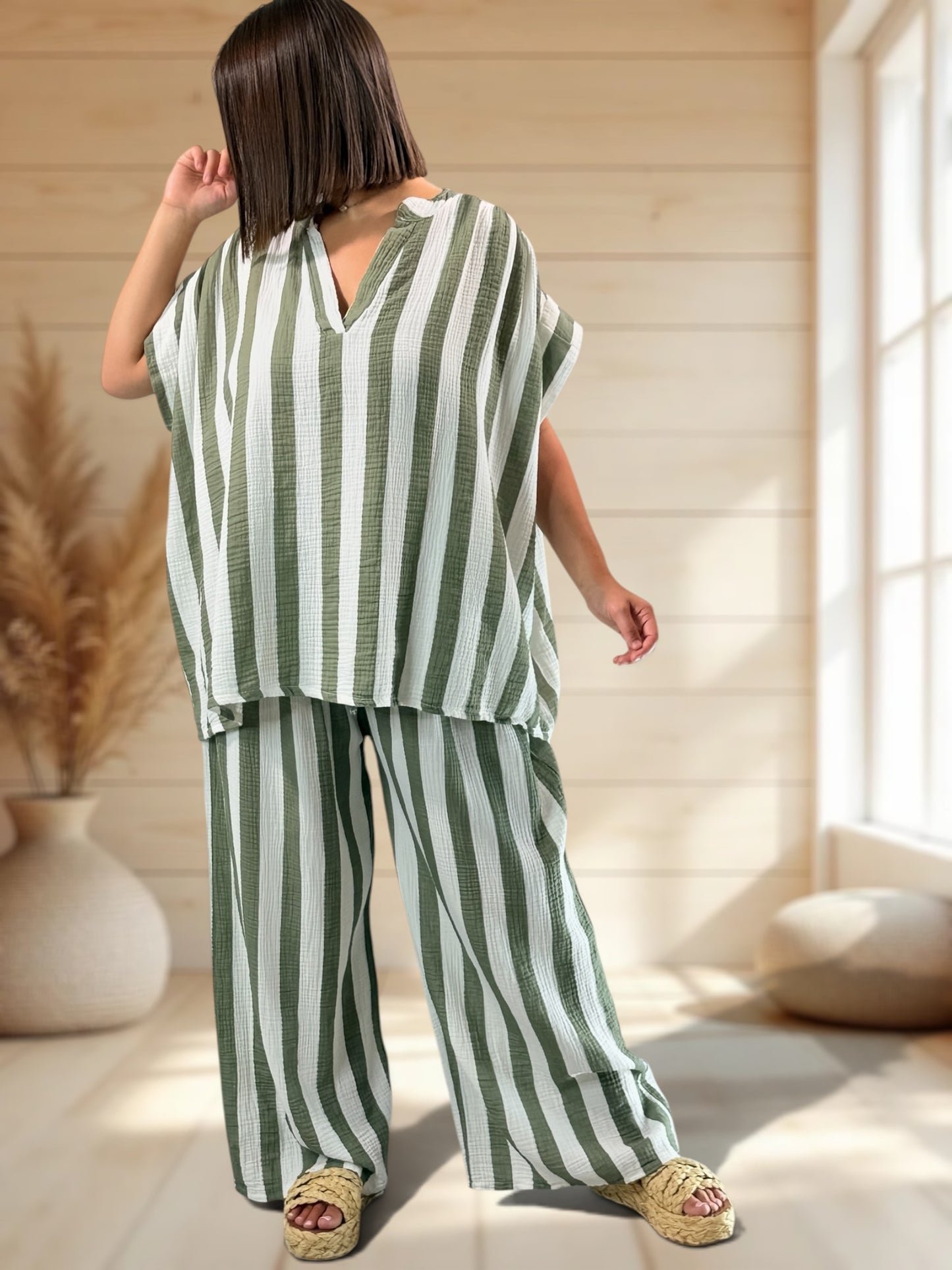 ELIOTH - PANTALON A RAYURE KAKI JUSQUA LA TAILLE 52