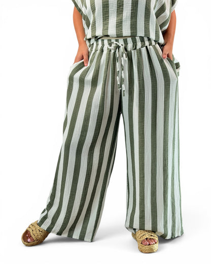 ELIOTH - PANTALON A RAYURE KAKI JUSQUA LA TAILLE 52