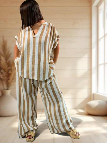 ELIOTH - PANTALON A RAYURE CAMEL JUSQUA LA TAILLE 52