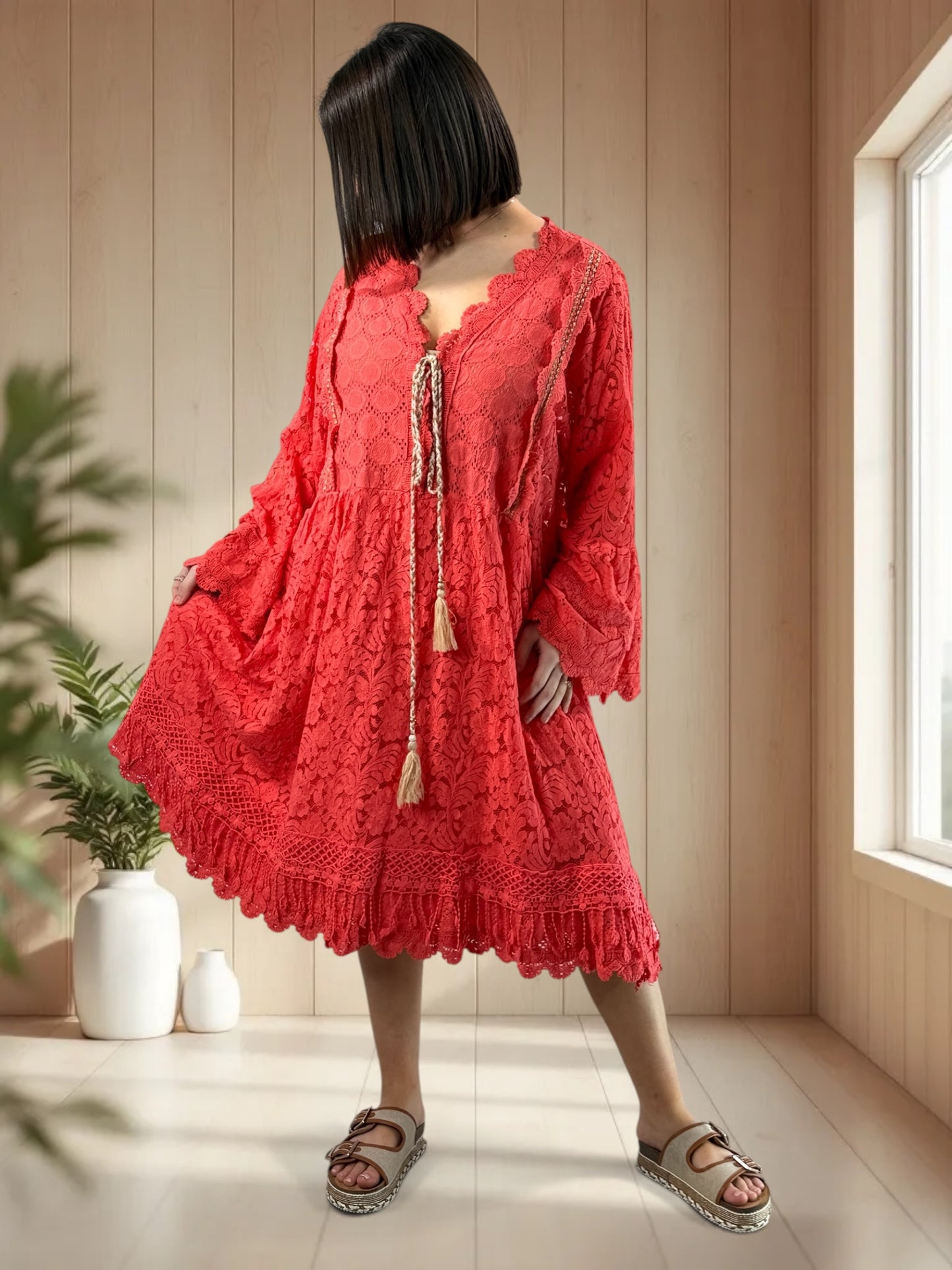 CORALIE - ROBE BOHEME EN DENTELLE JUSQU'A LA TAILLE 52