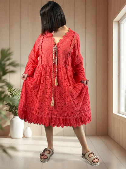CORALIE - ROBE BOHEME EN DENTELLE JUSQU'A LA TAILLE 52