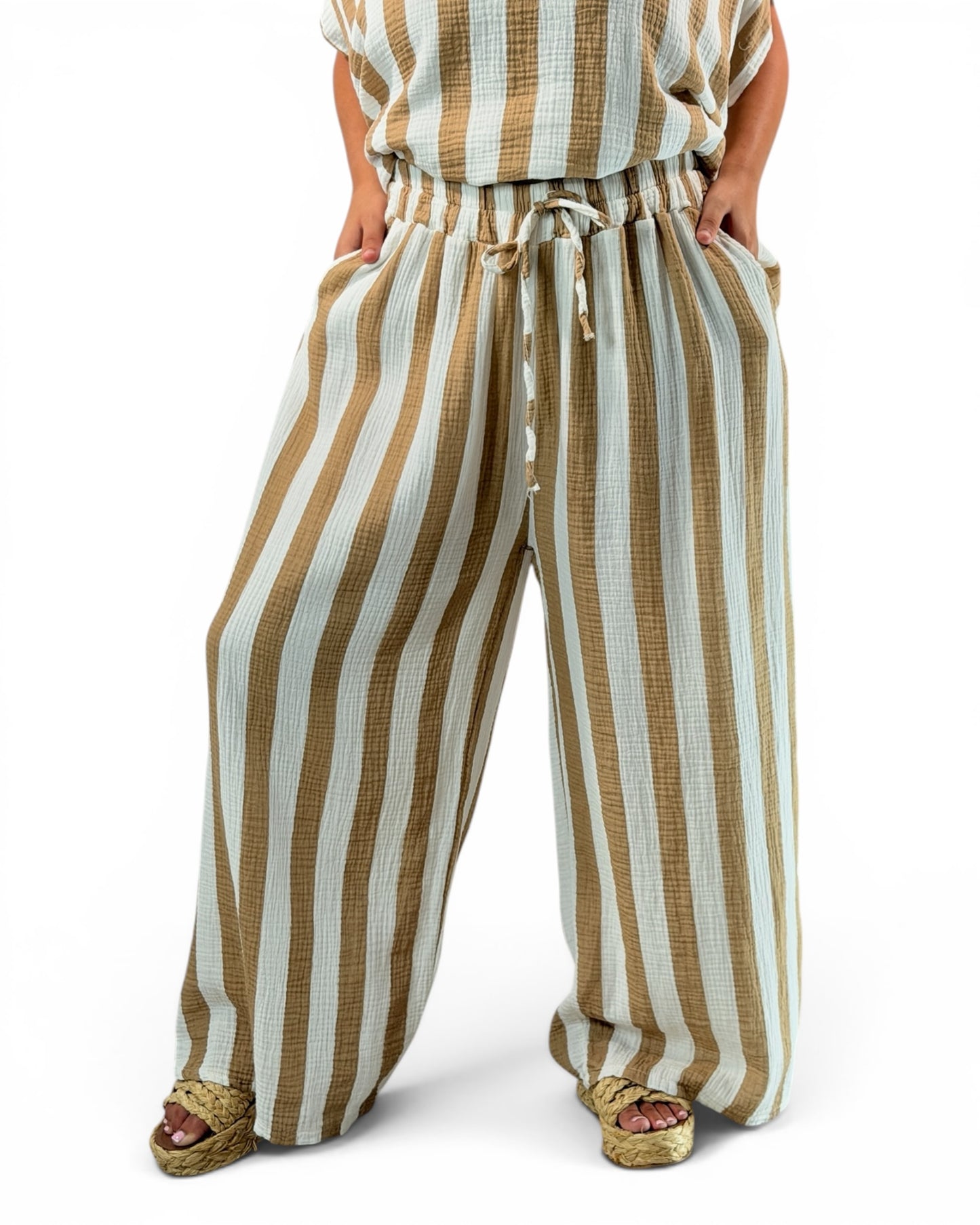 ELIOTH - PANTALON A RAYURE CAMEL JUSQUA LA TAILLE 52