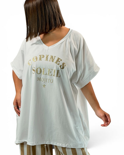 COPINES SOLEIL - T-SHIRT OVERSIZE BLANC JUSQU'A LA TAILLE 46/48 A 56/58