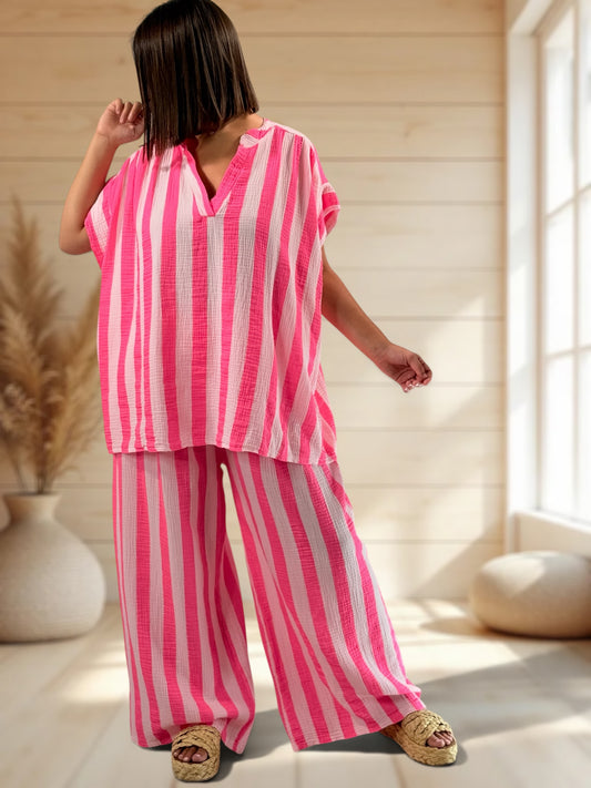ELIOTH - PANTALON A RAYURE FUCHSIA JUSQUA LA TAILLE 52