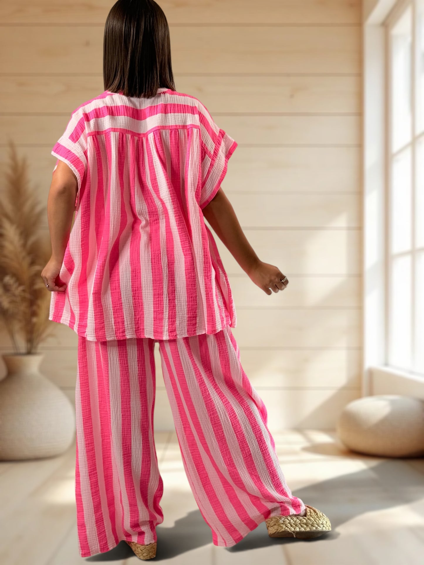 ELIOTH - PANTALON A RAYURE FUCHSIA JUSQUA LA TAILLE 52