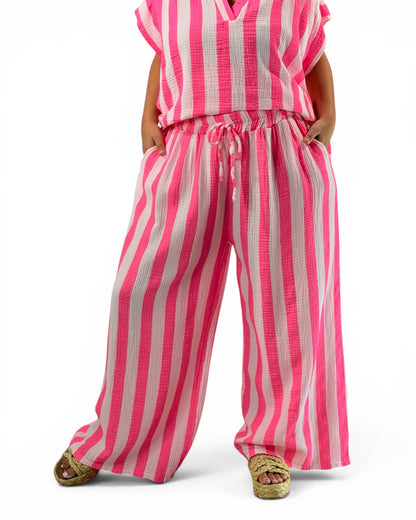 ELIOTH - PANTALON A RAYURE FUCHSIA JUSQUA LA TAILLE 52