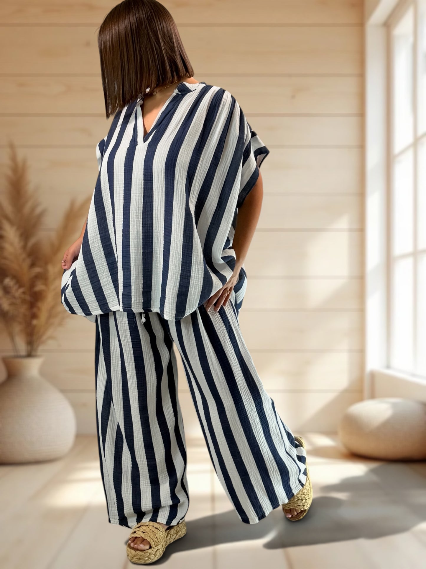 ELIOTH - PANTALON A RAYURE MARINE JUSQUA LA TAILLE 52