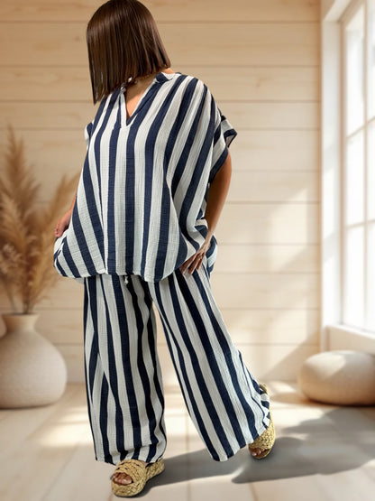 ELIOTH - PANTALON A RAYURE MARINE JUSQUA LA TAILLE 52