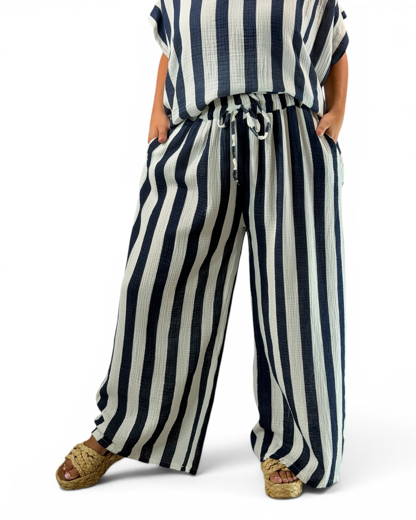 ELIOTH - PANTALON A RAYURE MARINE JUSQUA LA TAILLE 52